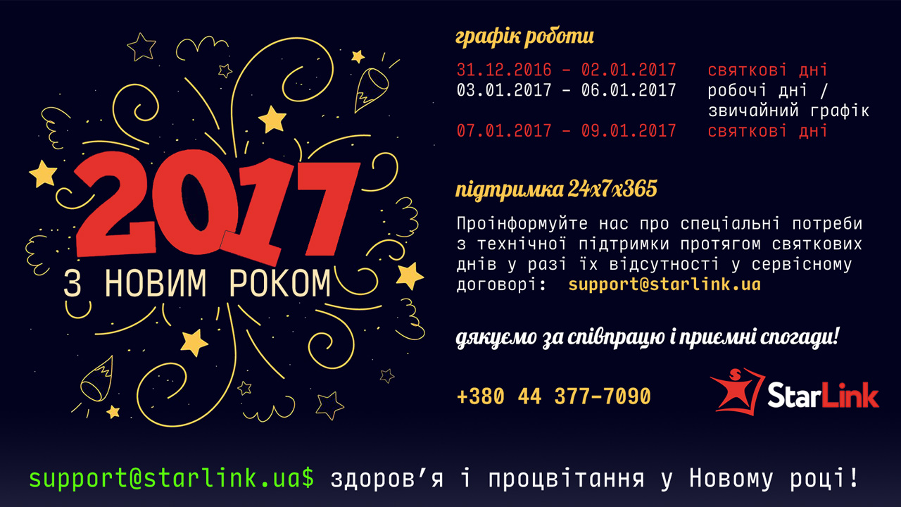 График работы Starlink в новогодние праздники
