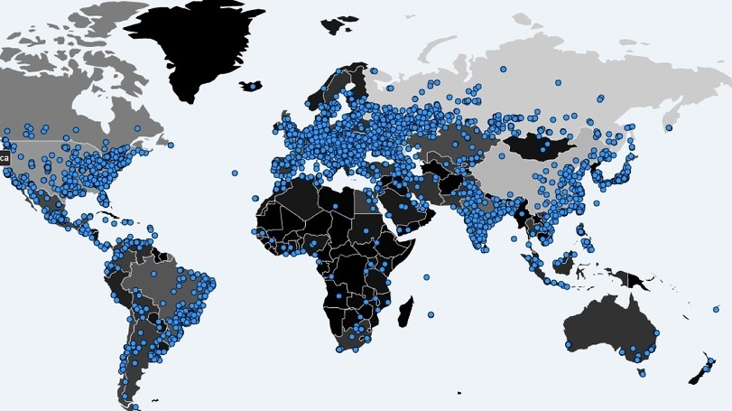 Карта с расположением 
    компьютеров, подвергшихся заражению вирусом Wana Decrypt0r